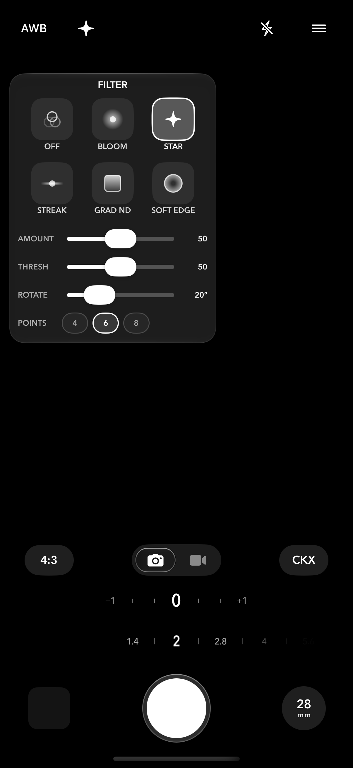 The Star filter controls