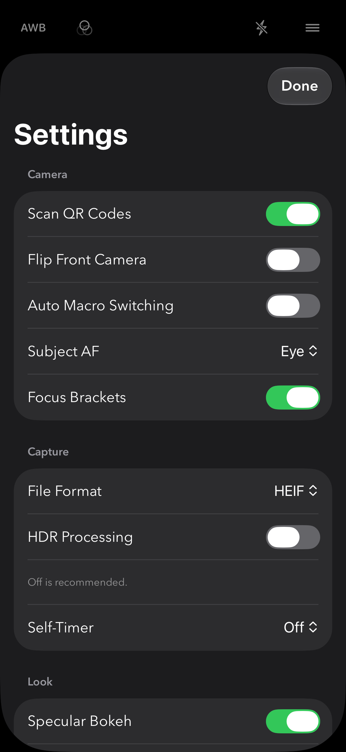The Settings screen